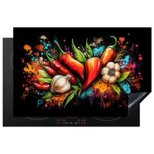 MuchoWow KRYT NA INDUKČNÍ DESKU Zelenina - paprika - česnek - graffiti - barva - barevné 80x52 cm obraz