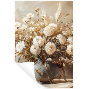 MuchoWow SAMOLEPKA NA ZEĎ Květiny - Váza - Zátiší - Béžová 40x60 cm obraz