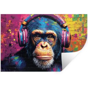MuchoWow SAMOLEPKA NA ZEĎ Graffiti - Šimpanz - Street art - Sluchátka - Opice 60x40 cm obraz