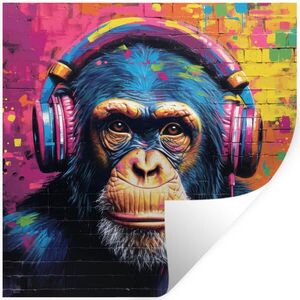 MuchoWow SAMOLEPKA NA ZEĎ Graffiti - Šimpanz - Street art - Sluchátka - Opice 50x50 cm obraz