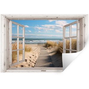 MuchoWow SAMOLEPKA NA ZEĎ Okno - Moře - Pobřeží - Příroda - výhled - Pláž - Waddenské moře 120x80 cm obraz