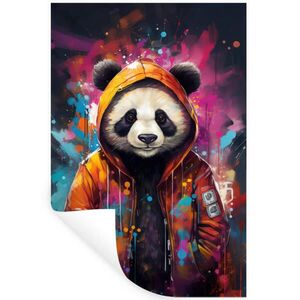 MuchoWow SAMOLEPKA NA ZEĎ Panda - Bunda - Graffiti - Oranžová 80x120 cm obraz