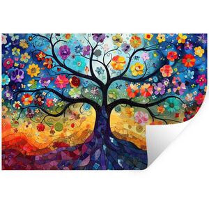 MuchoWow SAMOLEPKA NA ZEĎ Umění - Strom života - Květiny - Hippie 120x80 cm obraz