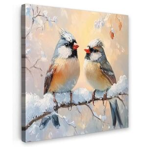MuchoWow OBRAZ NA PLÁTNĚ Ptáci - Větev - Zima - Sníh 20x20 cm obraz
