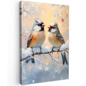 MuchoWow OBRAZ NA PLÁTNĚ Ptáci - Větev - Zima - Sníh 20x30 cm obraz