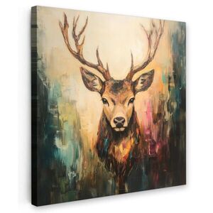 MuchoWow OBRAZ NA PLÁTNĚ Jelen - malovaný - paroží - hnědé 50x50 cm obraz