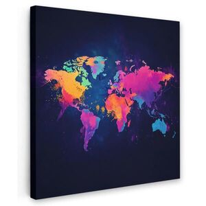 MuchoWow OBRAZ NA PLÁTNĚ Mapa světa - Barevné - Graffiti 20x20 cm obraz