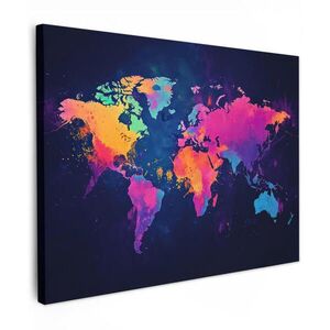 MuchoWow OBRAZ NA PLÁTNĚ Mapa světa - Barevné - Graffiti 80x60 cm obraz