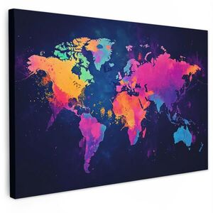 MuchoWow OBRAZ NA PLÁTNĚ Mapa světa - Barevné - Graffiti 30x20 cm obraz