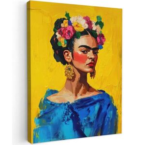 MuchoWow OBRAZ NA PLÁTNĚ Frida Kahlo - Žena - Žlutá - Modrá - Květiny 60x80 cm obraz