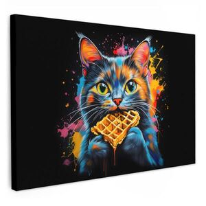 MuchoWow OBRAZ NA PLÁTNĚ Kočka - Graffiti - Barevné - Vafle - Jídlo 30x20 cm obraz