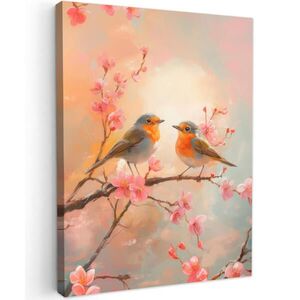 MuchoWow OBRAZ NA PLÁTNĚ Robins - Ornamental - Blossom branch 60x80 cm obraz