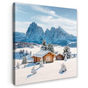 MuchoWow OBRAZ NA PLÁTNĚ Zima - Chata - Hory - Výhled - Sníh 20x20 cm obraz