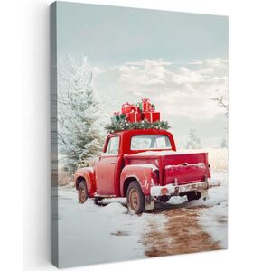 MuchoWow OBRAZ NA PLÁTNĚ Auto - Červená - Dárky - Zima - Sníh - Vánoce 30x40 cm obraz