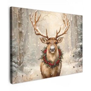 MuchoWow OBRAZ NA PLÁTNĚ Vánoce - sobi - zima - věnec 80x60 cm obraz