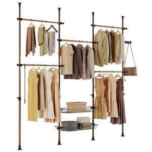 SoBuy STOJACÍ VĚŠÁK se 2 policemi Hnědá 62x75x200cm Funkční obraz