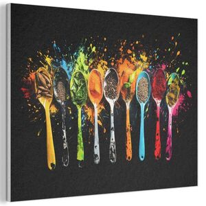MuchoWow AKUSTICKÝ obraz Lžičky - koření - moderní - graffiti - barva - barevné 80x60 cm obraz