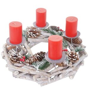 MCW ADVENTNÍ VĚNEC KULATÝ DŘEVĚNÝ SVÍČKY ČERVENÉ Bílá, červená obraz