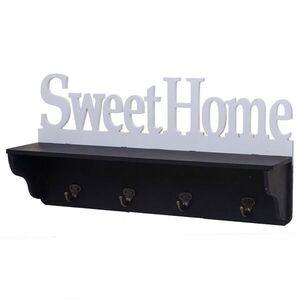 MCW NÁSTĚNNÁ SKŘÍŇ SWEET HOME 4 HÁČKY Černá, Čistě bílá obraz