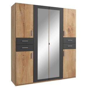 P & B ŠATNÍ SKŘÍŇ SE ZRCADLEM, barvy grafitu, barvy dubu, 180/208/58 cm obraz