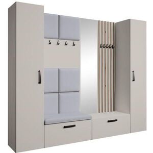 Beautysofa PŘEDSÍŇOVÁ sestava Margaret XL 242/203/43 s čalouněnými panely / lamelami / zrcadlem, kašmírová|dub artisan obraz