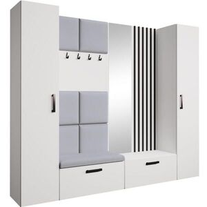 Beautysofa PŘEDSÍŇOVÁ sestava Margaret XL 242/203/43 s čalouněnými panely / lamelami / zrcadlem, bílá obraz