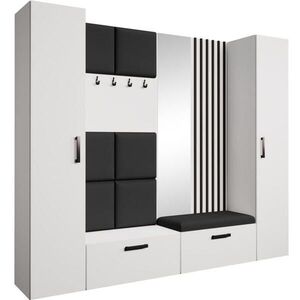 Beautysofa PŘEDSÍŇOVÁ sestava Margaret XL 242/203/43 s čalouněnými panely / lamelami / zrcadlem, bílá obraz