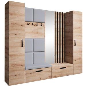 Beautysofa PŘEDSÍŇOVÁ sestava Margaret XL 242/203/43 s čalouněnými panely / lamelami / zrcadlem, dub artisan obraz