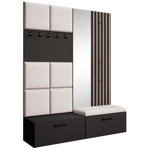 Beautysofa PŘEDSÍŇOVÁ sestava Margaret I+II 162/203/43 s čalouněnými panely / lamelami / zrcadlem, černá|dub artisan obraz