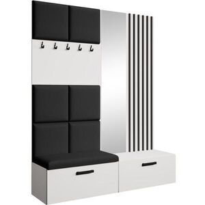 Beautysofa PŘEDSÍŇOVÁ sestava Margaret I+II 162/203/43 s čalouněnými panely / lamelami / zrcadlem, bílá|černá obraz