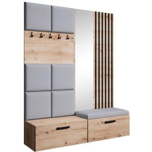 Beautysofa PŘEDSÍŇOVÁ sestava Margaret I+II 162/203/43 s čalouněnými panely / lamelami / zrcadlem, dub artisan|černá obraz