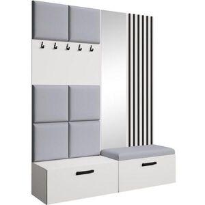 Beautysofa PŘEDSÍŇOVÁ sestava Margaret I+II 162/203/43 s čalouněnými panely / lamelami / zrcadlem, bílá|černá obraz