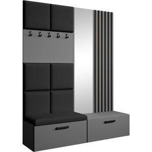 Beautysofa PŘEDSÍŇOVÁ sestava Margaret I+II 162/203/43 s čalouněnými panely / lamelami / zrcadlem, grafitová|černá obraz