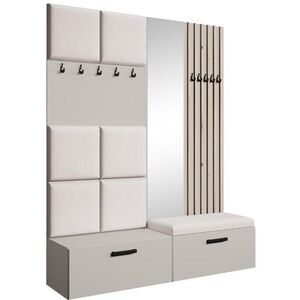 Beautysofa PŘEDSÍŇOVÁ sestava Margaret I+II 162/203/43 s čalouněnými panely / lamelami / zrcadlem, kašmírová|dub artisan obraz