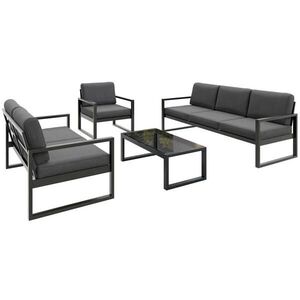 Beautysofa ZAHRADNÍ sada Stella se sedačkami, křeslem a konferenčním stolkem, s kovovým rámem, tmavě šedý obraz