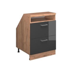 Vicco ŠIKMÁ SKŘÍŇ Rion Antracitový vysoký lesk 60 x 81.6 cm se 2 zásuvkami, korpus skříně hloubka 60 cm obraz