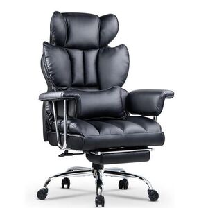 Rattantree KANCELÁŘSKÁ-ŽIDLE pro manažery, ergonomická, kožená, opěrka nohou – Černá obraz