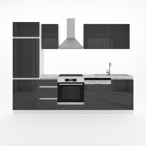 Vicco KUCHYŇSKÝ KOUT Optima Antracitový vysoký lesk/bílá 270 cm bez pracovní desky, bez rukojeti s páskem LED obraz