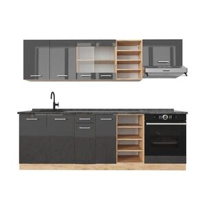 Vicco KUCHYŇSKÝ KOUT R-Line Antracitový vysoký lesk/zlatý dub power 240 cm , PD Antracit obraz