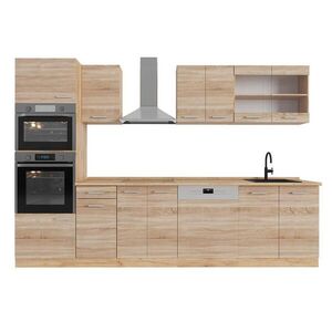 Vicco KUCHYŇSKÝ KOUT R-Line Dub Sonoma/Goldkraft 300 cm s vysokou skříní, PD Dub obraz