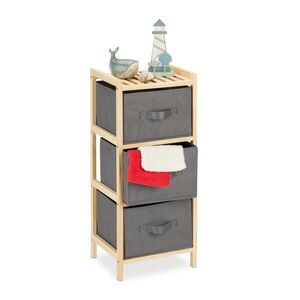 Relaxdays REGÁL Šedý dřevo textilie se 3 koši 65x28 cm obraz