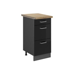 Vicco SPODNÍ SKŘÍŇKA KUCHYŇSKÉ LINKY R-Line Černý vysoký lesk 40 cm se zásuvkami, PD Dub obraz