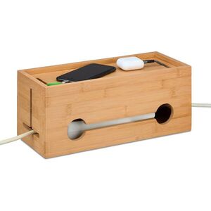 Relaxdays KABELBOX Přírodní bambus magnetické víko obraz
