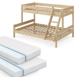 VitaliSpa PATROVÁ POSTEL Everest Přírodní dřevo 140x200 / 90x200 cm se 2 matracemi obraz