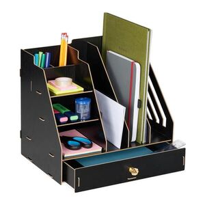 Relaxdays ORGANIZÉR Černý MDF A4 se zásuvkou obraz