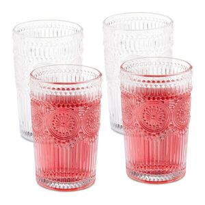 Relaxdays SKLENICE Transparentní 4dílná-sada Sklo vintage květinový vzor 400 ml obraz