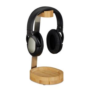 Relaxdays STOJAN NA SLUCHÁTKA Přírodní bambus nerezová ocel s odkládací miskou obraz