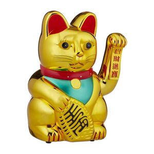 Relaxdays FIGURKA Zlatá mávající kočka Maneki Neko plast na baterie 48 cm obraz