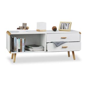 Relaxdays KOMODA Bílá přírodní bambus 2 zásuvky 48/120/40 cm obraz