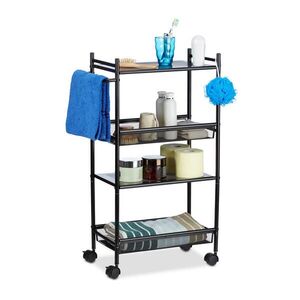 Relaxdays REGÁL Černý kov pojízdný 4-patrový 81 cm obraz